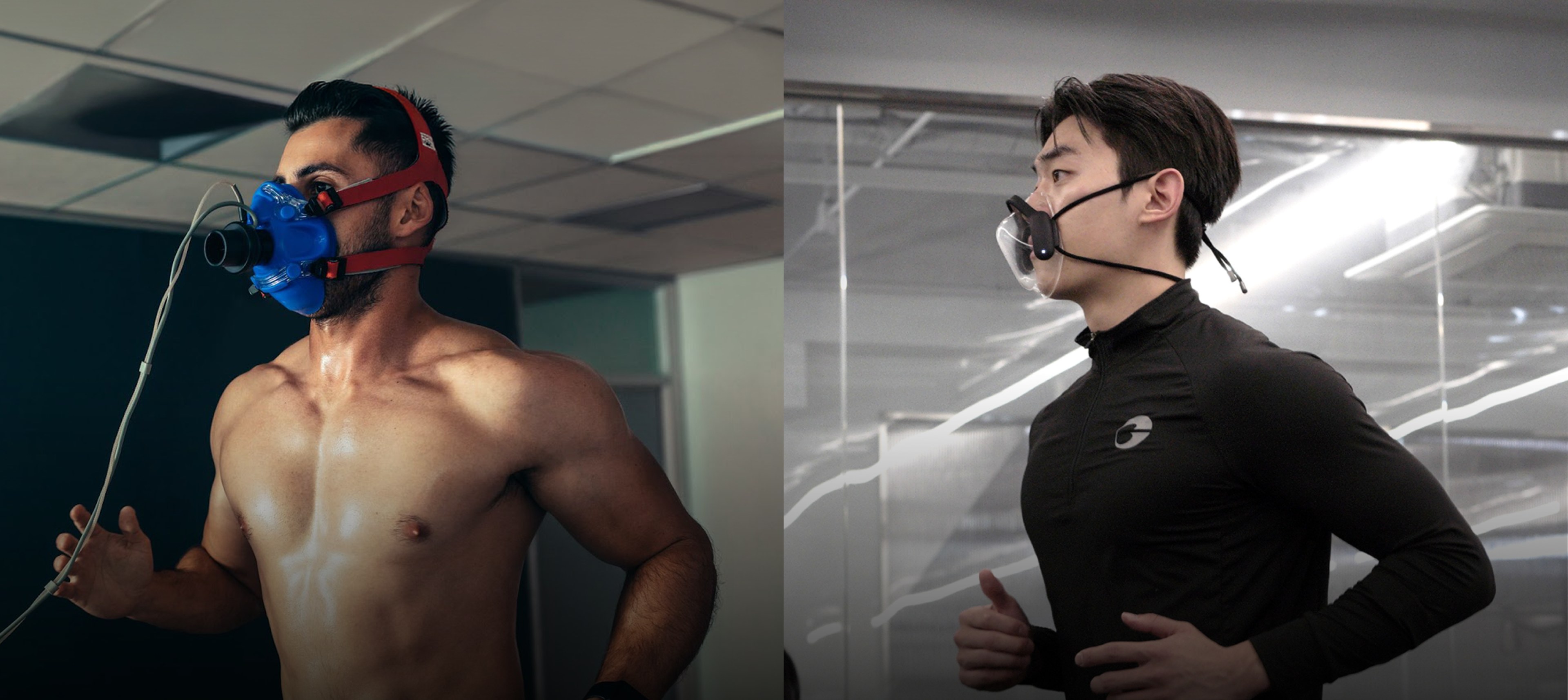 VO₂ 마스크를 착용한 프로 선수와 뉴마핏 회원